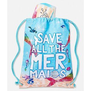 Justice For Girls Swim Beach Towel-in-Bag Save Mermaids Set